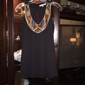 JOY JOY Black Sheer Cold Shoulder Blouse